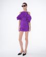 Платье мини со сборками и объемным лифом-цветком, цвет фиолетовый - миниатюра 3