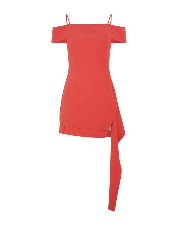 YUZEFI Асимметричное платье мини со спущенными рукавами, цвет красный - изображение 1