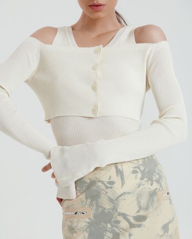 Комплект из топа в рубчик и укороченного кардигана