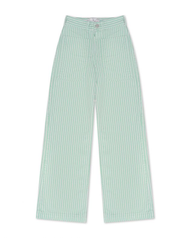 Широкие джинсы в полоску, цвет зеленый - изображение 1
