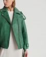 Кожаная куртка оверсайз с эффектом потертости, цвет зеленый - миниатюра 2