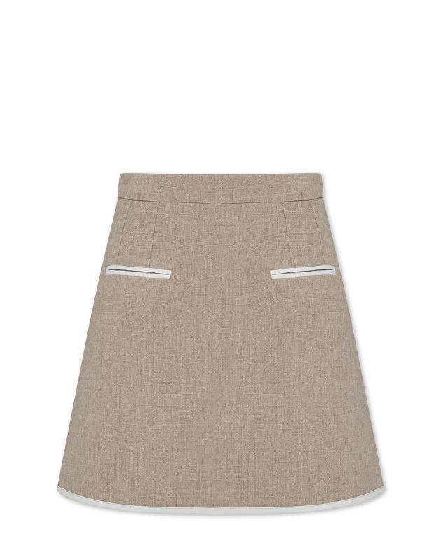 Расклешенная юбка мини, цвет бежевый - изображение 1