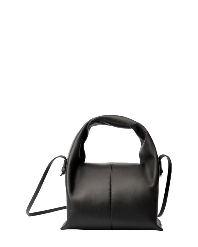Кожаная мини-сумка с акцентной ручкой, цвет черный - изображение 1