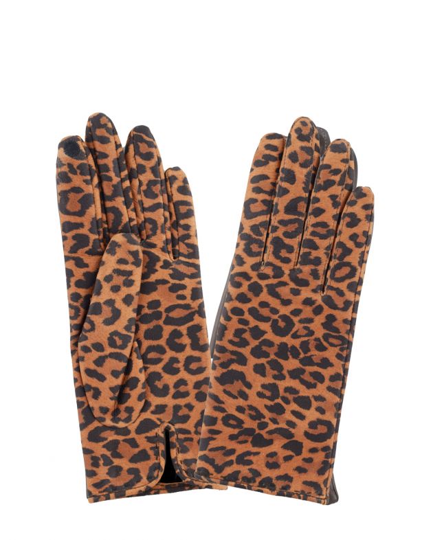 Glove Story Кожаные перчатки с леопардовым принтом, цвет бежевый - изображение 1