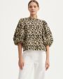 Блуза Saar с объемными рукавами и абстрактным принтом, цвет бежевый - миниатюра 4