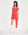 YUZEFI Асимметричное платье мини со спущенными рукавами, цвет красный - миниатюра 4
