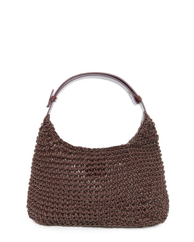 Плетеная сумка-багет из кожи, цвет темно-коричневый - изображение 1