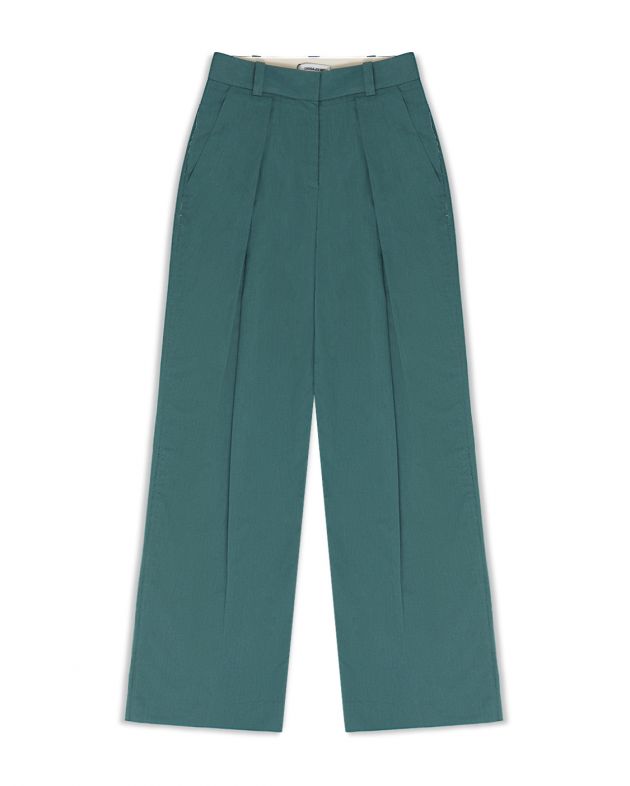 Объемные брюки с защипами, цвет зеленый - изображение 1