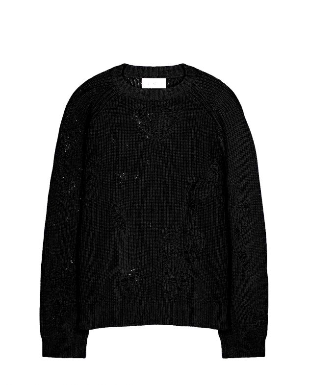 LANEUS Вязаный свитер с потертостями, цвет черный - изображение 1