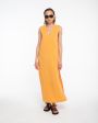 Платье макси Aviv из жатого смесового шелка, цвет оранжевый - миниатюра 3