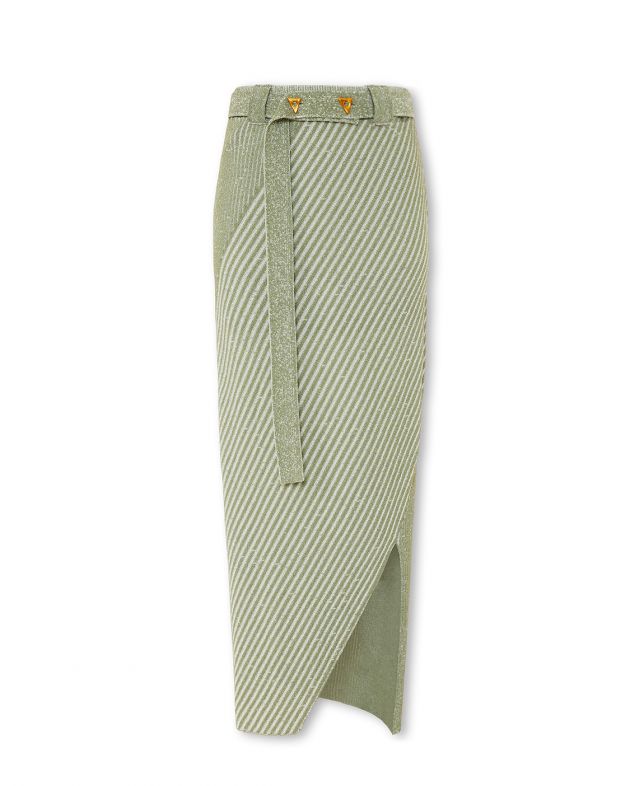 Вязаная юбка Sand с поясом и разрезом, цвет светло-зеленый - изображение 1