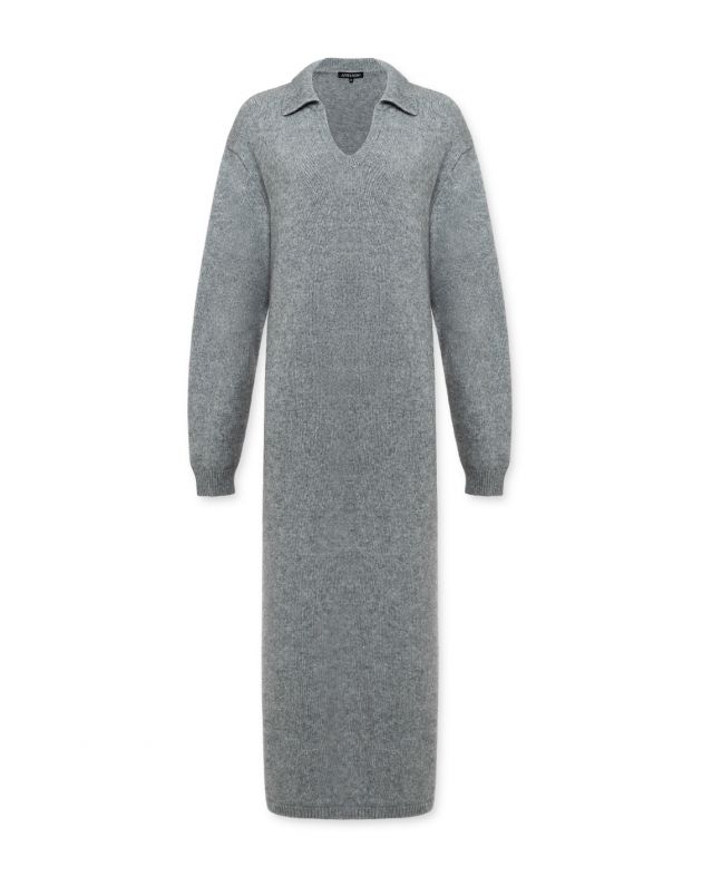 Вязаное платье-поло макси, цвет серый - изображение 1